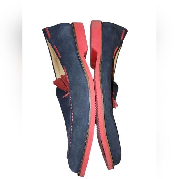 Vintage 1901 Nordstorm Navy Suede Slippers With Red Tassels Size 12M Preloved - Picture 3 of 8